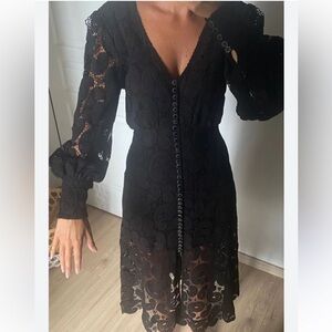 The Kooples Paisley Guipure Lace Black MIDI Dress Size 2.